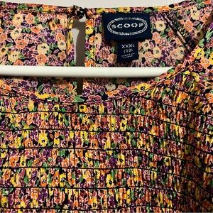 Floral Long Sleeve Dress Scoop xxxl 22 yellow orange smocked